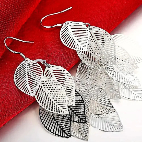 Sterling Silver Feather Boho Dangle Earrings - Picture 2 of 6